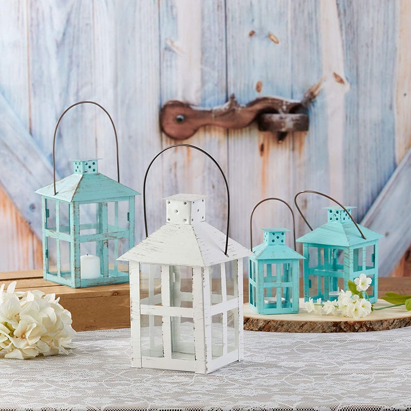 Kate Aspen 9 Inch White Vintage Distressed Rustic Candle Holder Decorative Lantern, Wedding Decoration, Farmhouse Decor, Table Centerpiece, Home Shelf Decor - Image 3